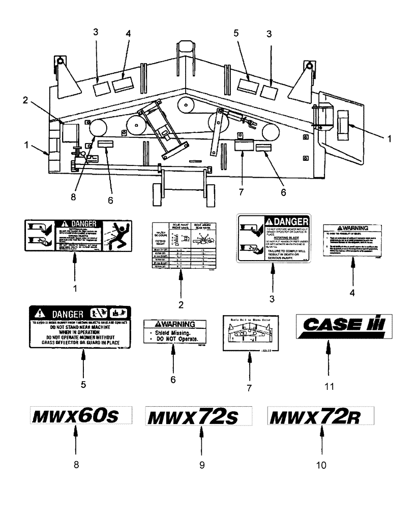 Схема запчастей Case IH 716418046 - (022) - DECALS - MWX60S,MW60S (CLASS 2) MWX72S,MW72S,MWX72R,MW72R 