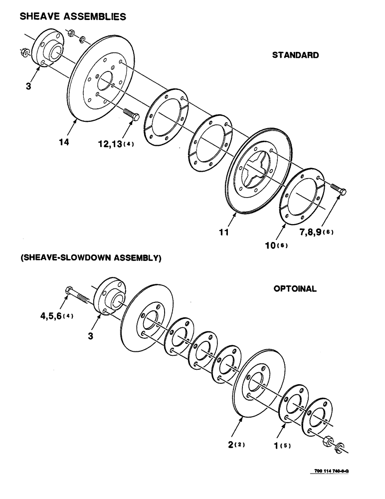 Схема запчастей Case IH 625 - (2-06) - SHEAVE ASSEMBLIES, SHEAVE, SLOWDOWN ASSEMBLY (58) - ATTACHMENTS/HEADERS