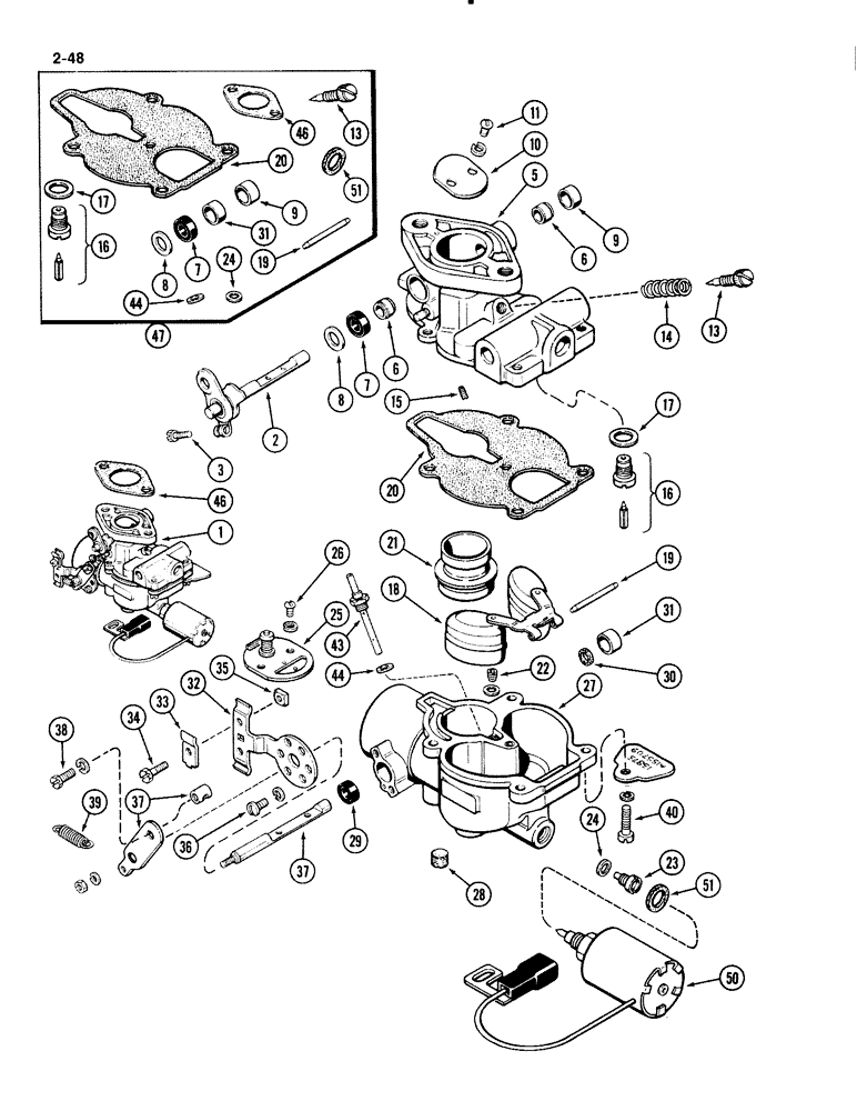 Схема запчастей Case IH 1835B - (2-48) - CARBURETOR AND SOLENOID, 148B SPARK IGNITION ENGINE (02) - ENGINE