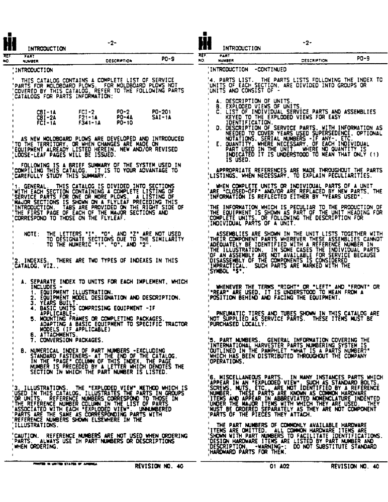 Схема запчастей Case IH 209 - (2) - INTRODUCTION 