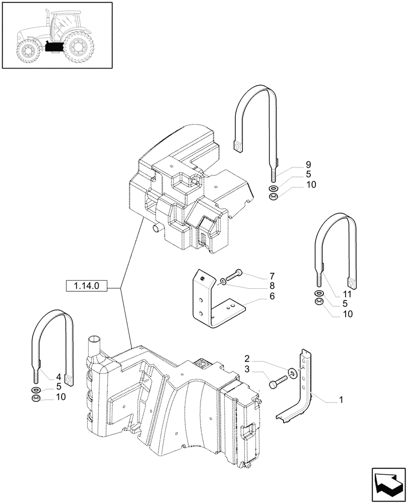 Схема запчастей Case IH PUMA 180 - (1.14.7[01]) - MAIN FUEL TANK SUPPORT - C6687 (02) - ENGINE EQUIPMENT