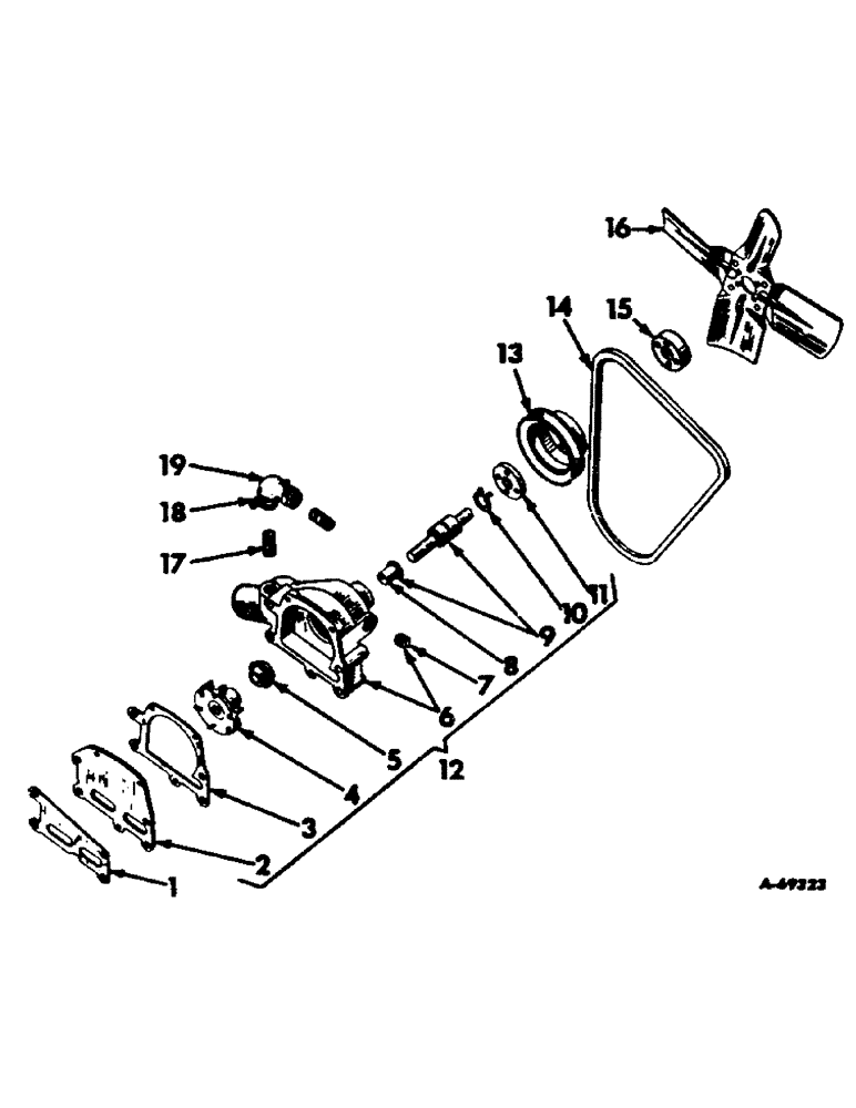 Схема запчастей Case IH 303 - (350) - BD-220 ENGINE, 3-9/16 X 3-11/16, FAN AND WATER PUMP (10) - ENGINE