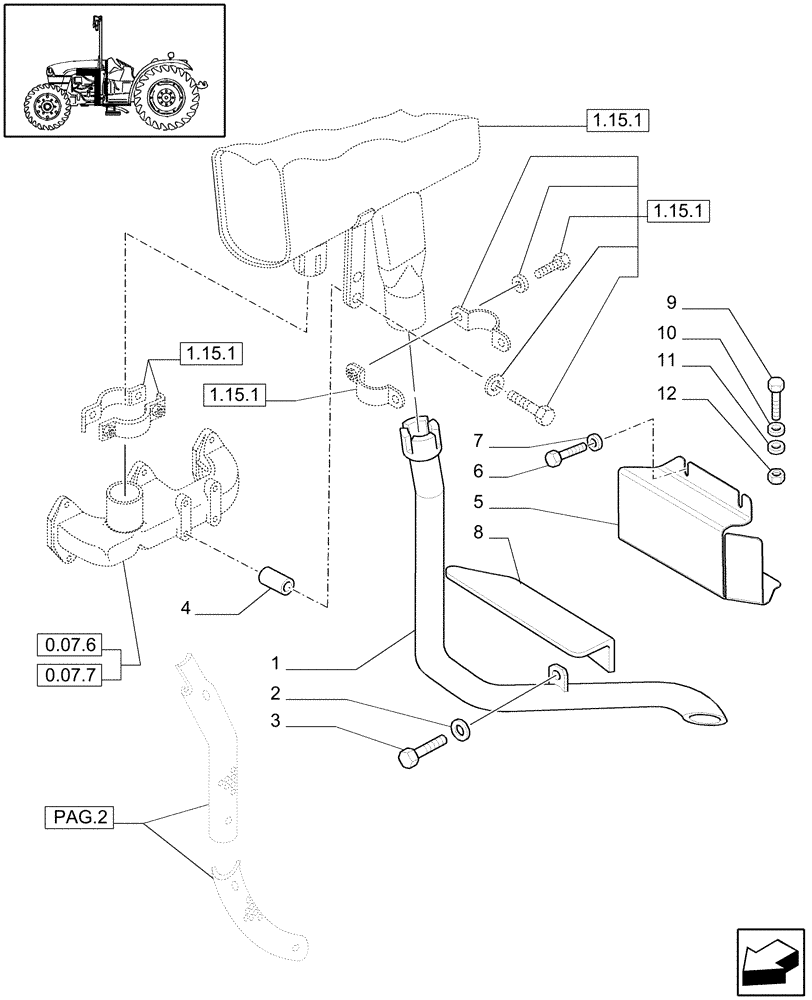 Схема запчастей Case IH JX1075C - (1.15.1/03[01]) - (VAR.150) HORIZONTAL SILENCER - GUARD (02) - ENGINE EQUIPMENT