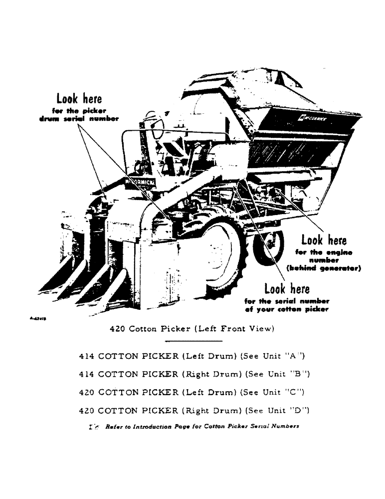 Схема запчастей Case IH 414 - (004) - 414 AND 420 COTTON PICKERS (00) - GENERAL & PICTORIAL INDEX