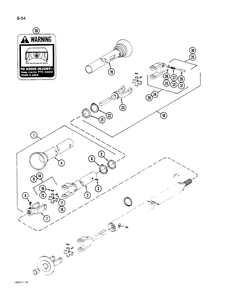 Схема запчастей Case IH 1190 - (9-054) - DRIVE SHAFT, 1190 MOWER CONDITIONER, WEASLER (03) - CHASSIS/MOUNTED EQUIPMENT