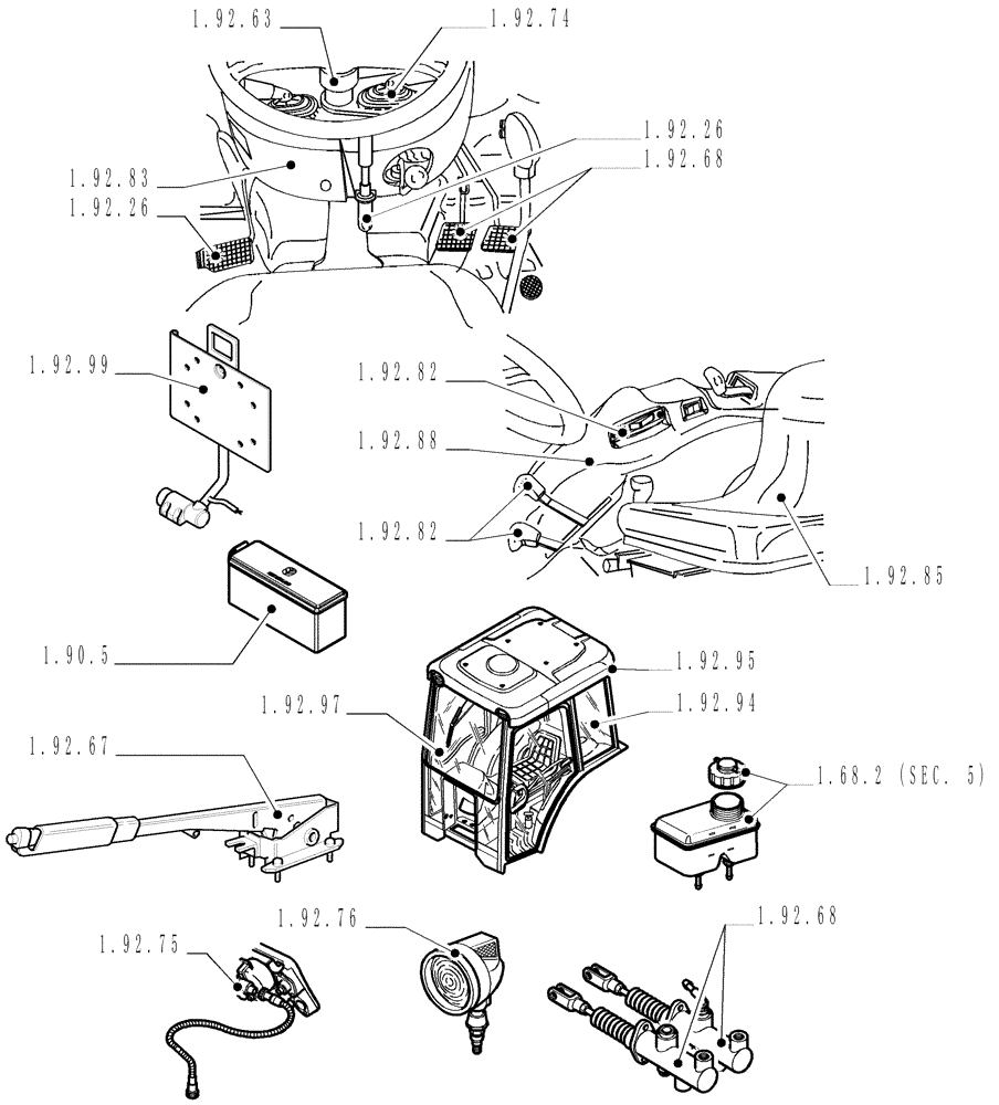 Схема запчастей Case IH JX1075N - (1.90.4) - SEC. 10 - DRIVERS COMPARTMENT (10) - OPERATORS PLATFORM/CAB