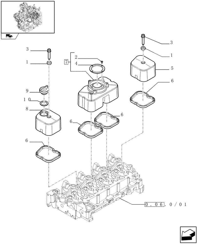 Схема запчастей Case IH FARMALL 95N - (0.06.3/01) - CYLINDER HEAD COVERS (01) - ENGINE
