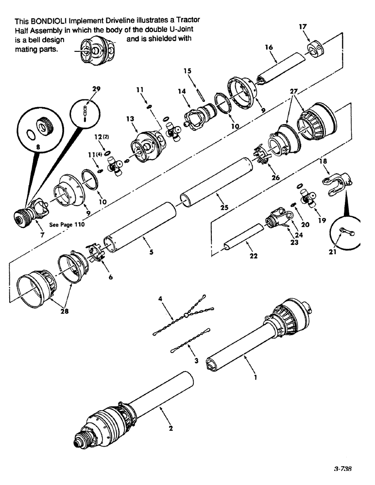 Схема запчастей Case IH 8450 - (016) - IMPLEMENT DRIVELINE, 540 PTO, BONDIOLI, REFER TO PAGE 18 FOR DRIVELINE IDENTIFICATION Driveline