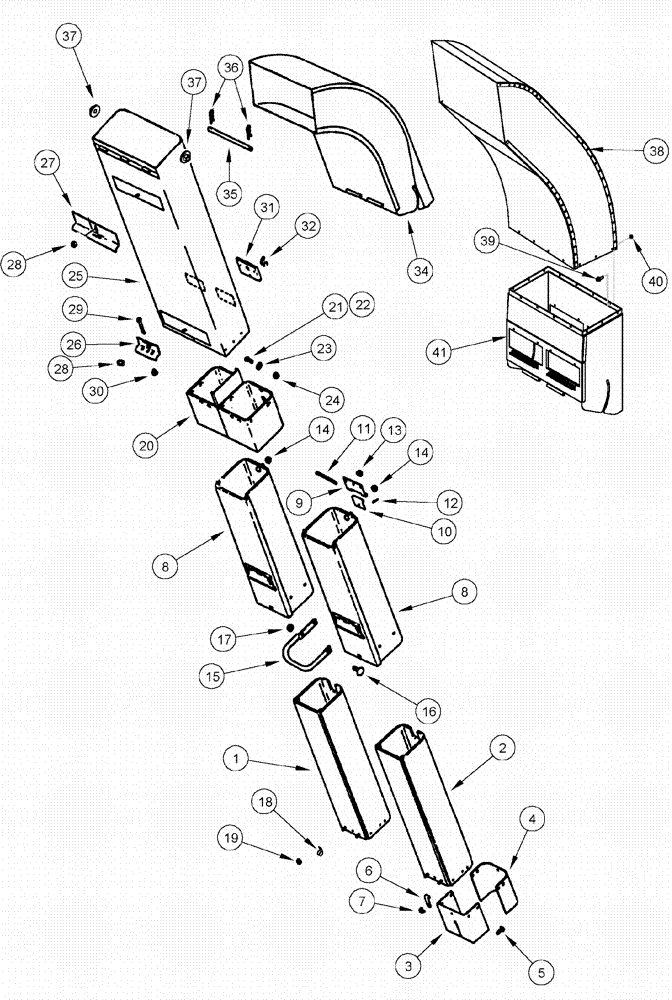 Схема запчастей Case IH 620 - (09C-19) - CONVEYOR CHUTES - DUAL OUTER, 6 ROW NARROW NO. 1, 5, 6 (15) - HANDLING SYSTEM