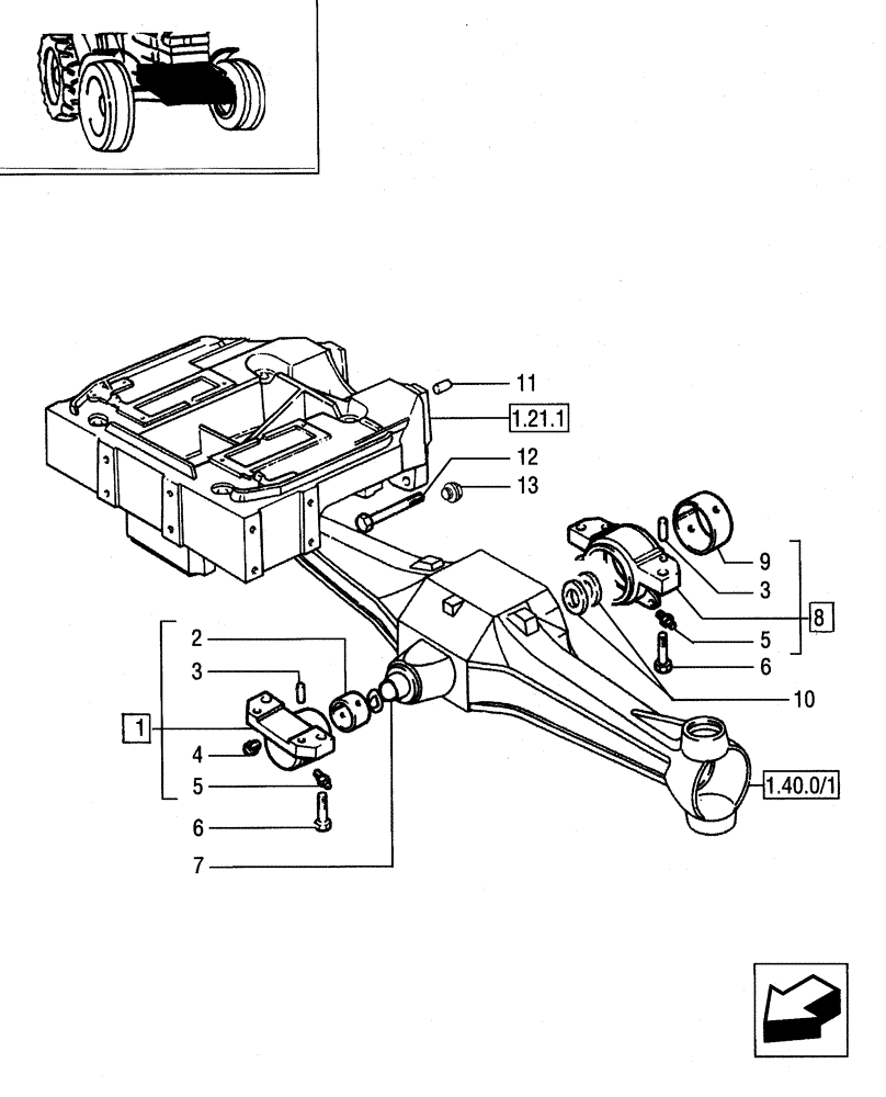 Схема запчастей Case IH JX95 - (1.21.1/01) - VAR - 449 - FRONT AXLE TRANSMISSION - SUPPORTS (03) - TRANSMISSION