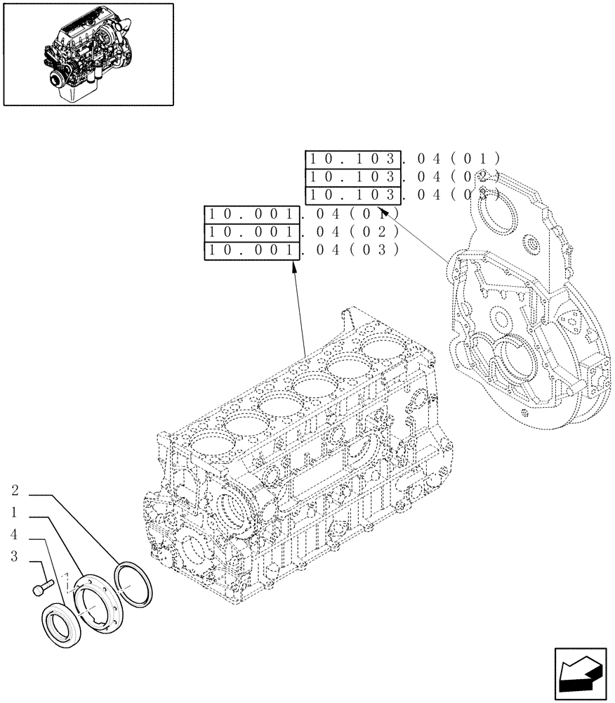 Схема запчастей Case IH 9010 - (10.102.04[02]) - ENGINE BLOCK FRONT COVER - 9010 (10) - ENGINE