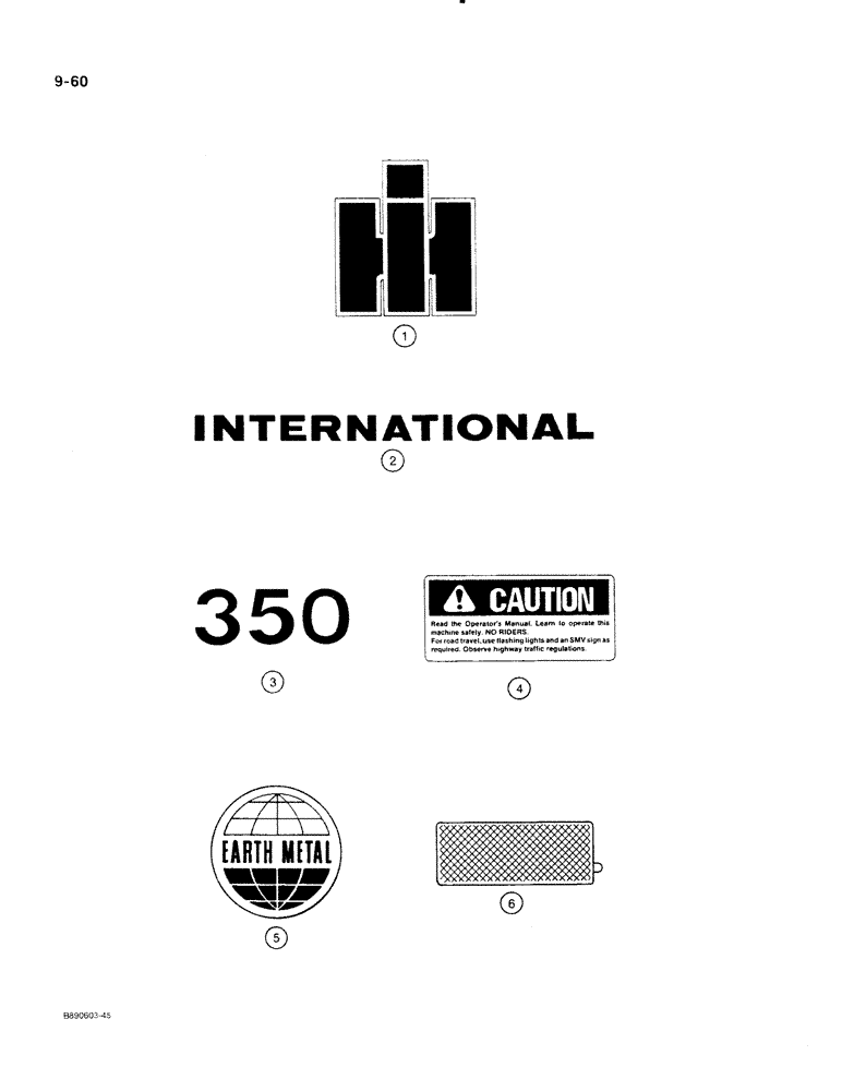 Схема запчастей Case IH 350 - (9-60) - DECALS INTERNATIONAL (09) - CHASSIS/ATTACHMENTS