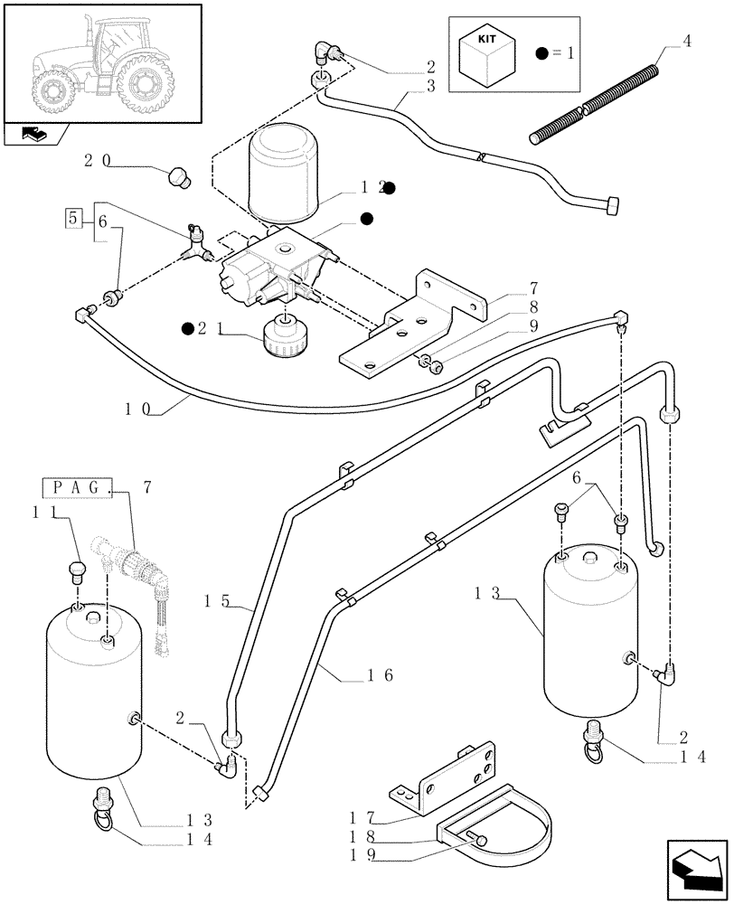 Схема запчастей Case IH PUMA 125 - (1.68.6[06]) - PNEUMATIC TRAILER BRAKE - AIR TANK AND PIPES (VAR.332727-332737-332739) (05) - REAR AXLE