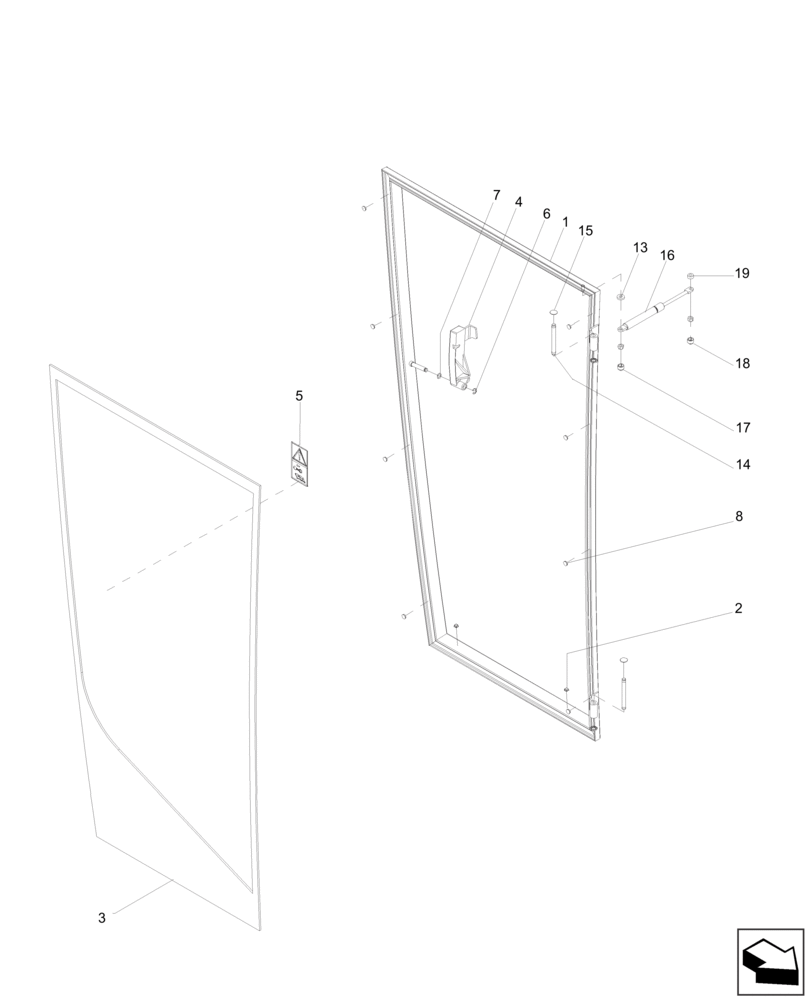 Схема запчастей Case IH A8800 - (90.154.AA[02]) - CAB RH DOOR (90) - PLATFORM, CAB, BODYWORK AND DECALS