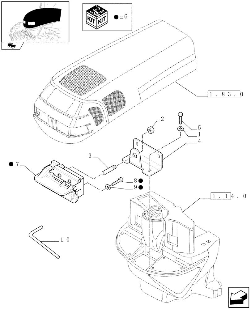 Схема запчастей Case IH FARMALL 85N - (1.83.0[02A]) - HOOD LOCK AND FIXING BRACKETS - D6517 (08) - SHEET METAL