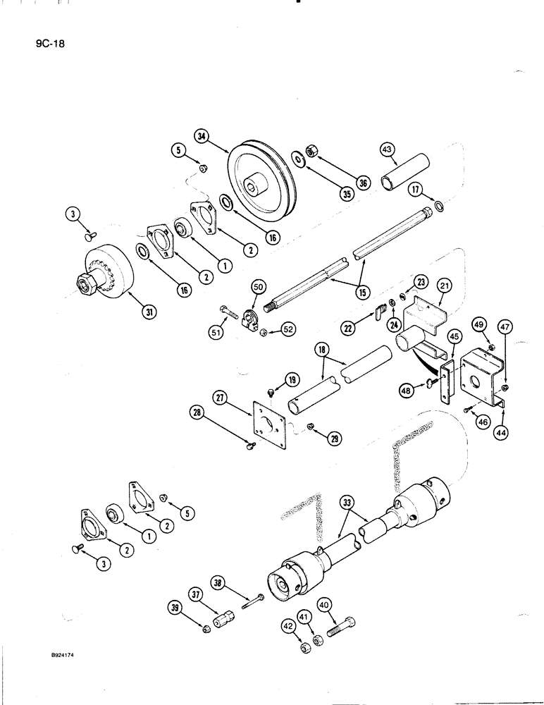 Схема запчастей Case IH 1020 - (9C-18) - AUGER AND KNIFE JACKSHAFT DRIVE, 22-1/2 AND 25 FOOT HEADER (58) - ATTACHMENTS/HEADERS