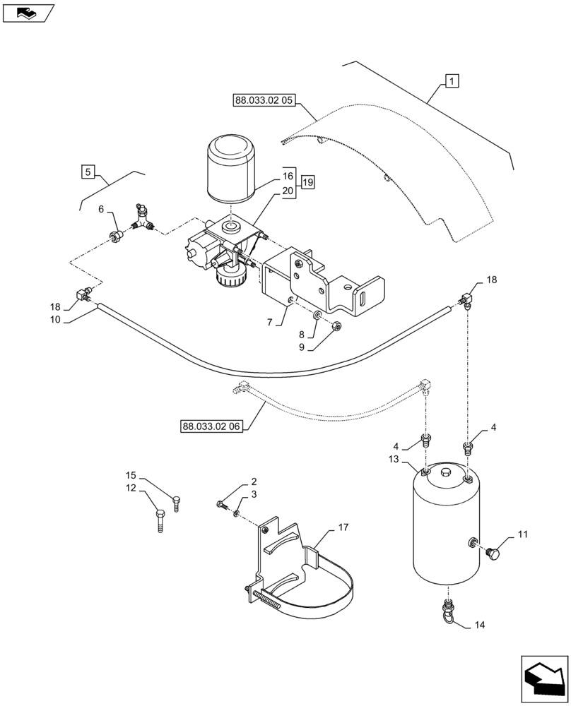 Схема запчастей Case IH PUMA 160 - (88.033.02[04]) - DIA KIT, PNEUMATIC TRAILER BRAKE (UNIVERSAL) - REGENERATION AIR DRYER, TANKS AND PIPES (88) - ACCESSORIES