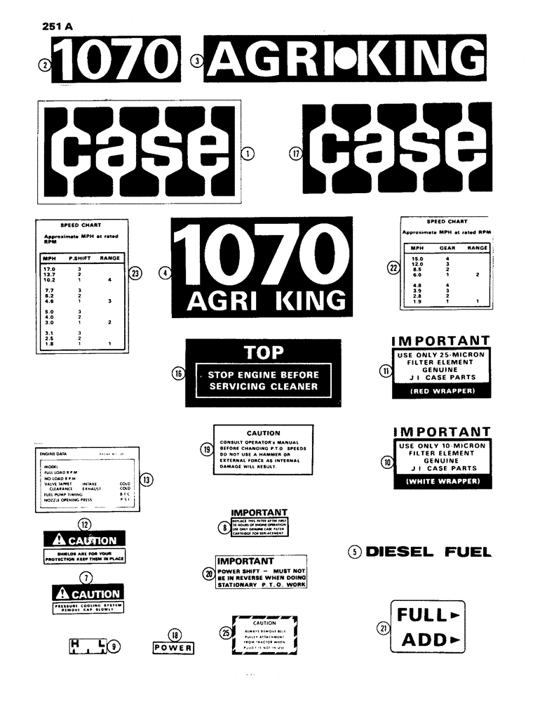 Схема запчастей Case IH 1070 - (251A) - DECALS, STANDARD, USED PRIOR TO TRAC. SER. NO. 8675001 (09) - CHASSIS/ATTACHMENTS