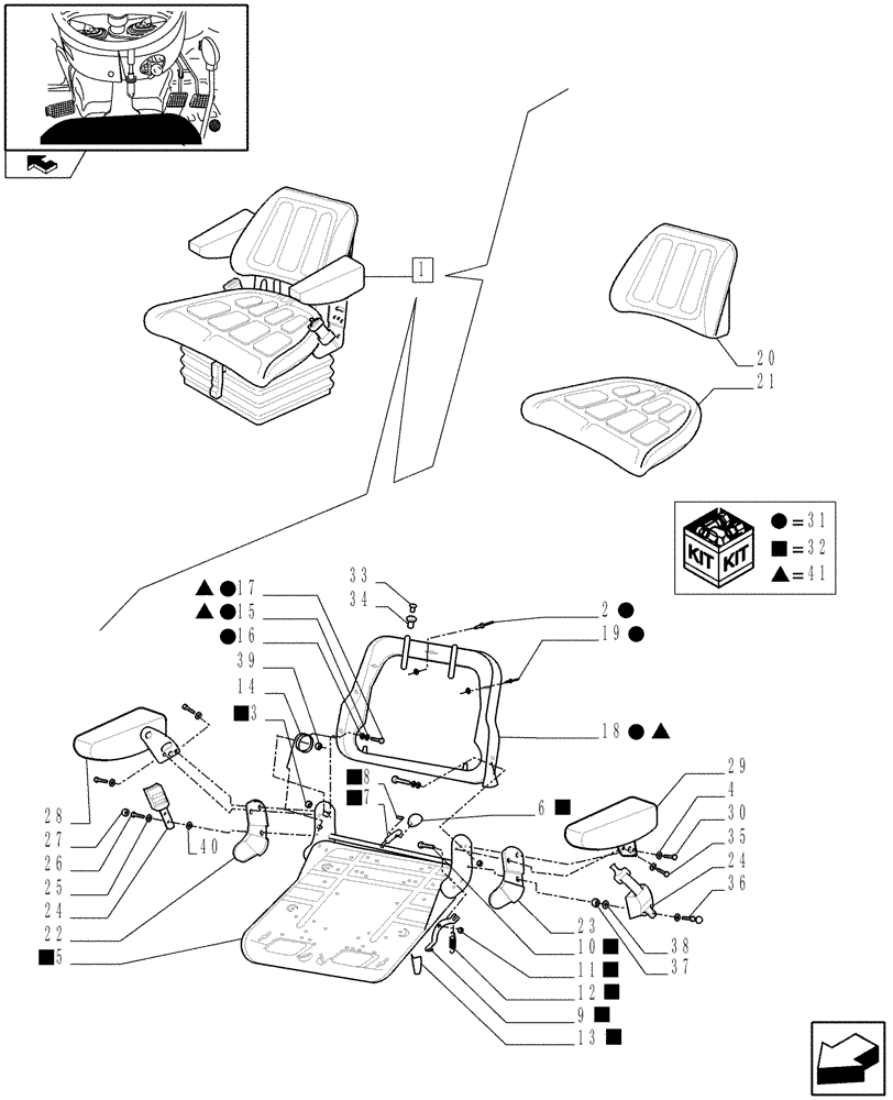 Схема запчастей Case IH FARMALL 80 - (1.92.85/06A[01]) - DELUXE SEAT WITH RETRACTABLE BELTS - BREAKDOWN (10) - OPERATORS PLATFORM/CAB