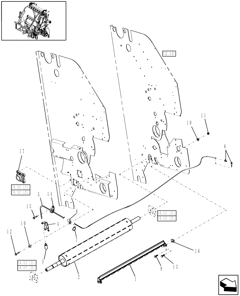 Схема запчастей Case IH RBX453 - (14.15) - STARTER ROLL & RAKE, ROTOR (14) - BALE CHAMBER