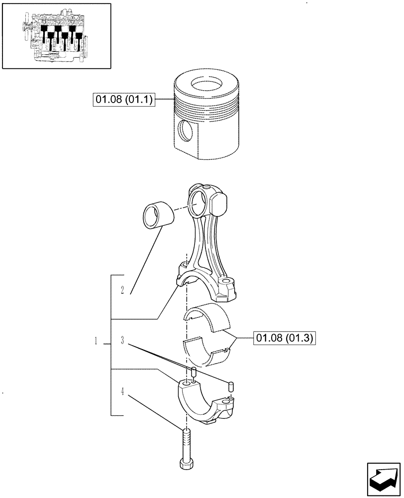Схема запчастей Case IH WDX2302 - (01.08[01.2]) - CONNECTING ROD (01) - ENGINE