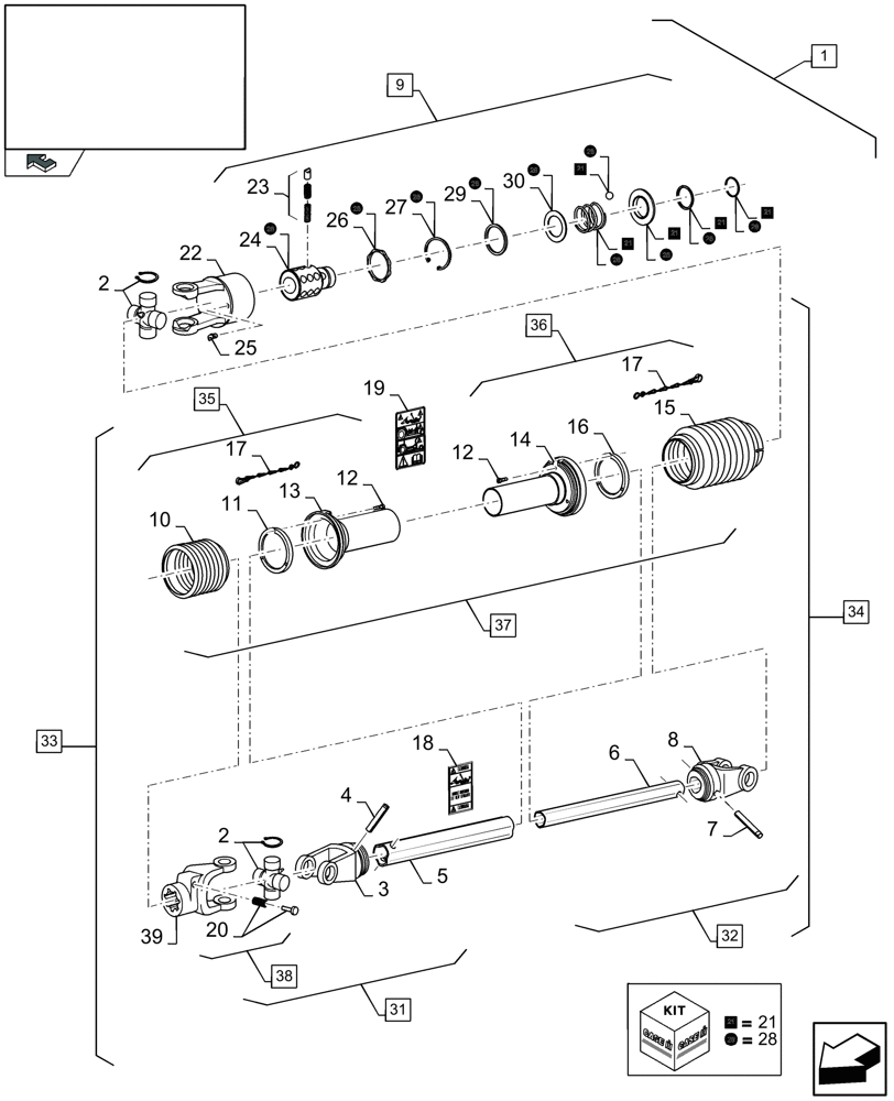 Схема запчастей Case IH 2050 - (20.10H[01]) - POWER TAKE -OFF - 20-24-30FT - FOR AF ONLY (20) - HEADER