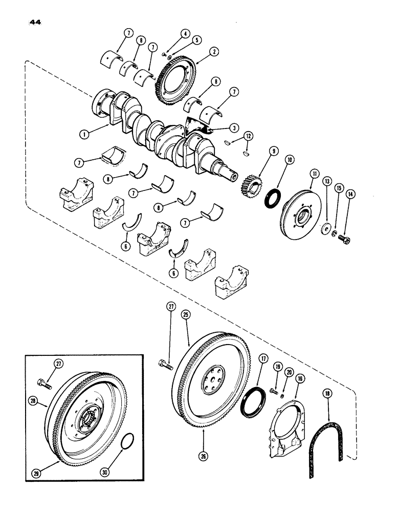 Схема запчастей Case IH 770 - (044) - CRANKSHAFT AND FLYWHEEL, (251B) SPARK IGNITION ENGINE (02) - ENGINE
