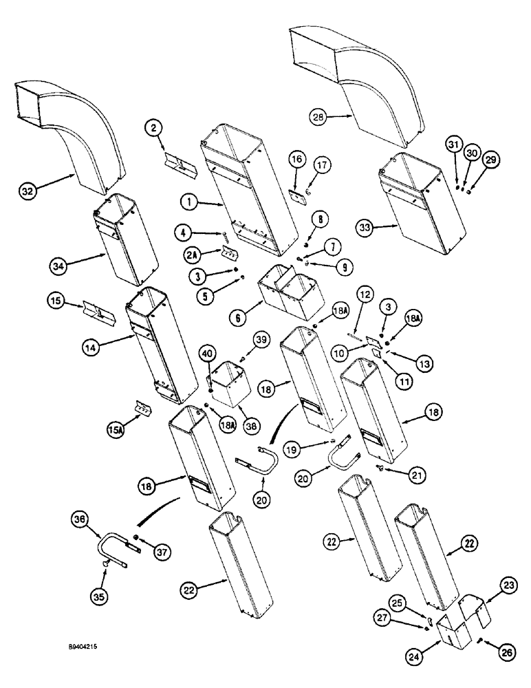 Схема запчастей Case IH 2055 - (9C-23A) - CONVEYOR CHUTES, OUTER, P.I.N. JJC0155439 AND AFTER (15) - HANDLING SYSTEM