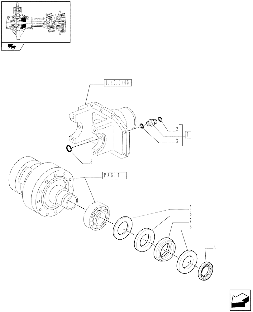 Схема запчастей Case IH PUMA 155 - (1.40. 1/07[02]) - (CL.4) FRONT AXLE W/MULTI-PLATE DIFF. LOCK AND STEERING SENSOR - DIFFERENTIAL (04) - FRONT AXLE & STEERING