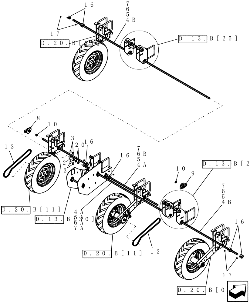 Схема запчастей Case IH 1200 - (D.13.B[16]) - DRIVE SYSTEM - 8R AND 12R MOUNTED STACKER (BSN CBJ036000) D - Travel