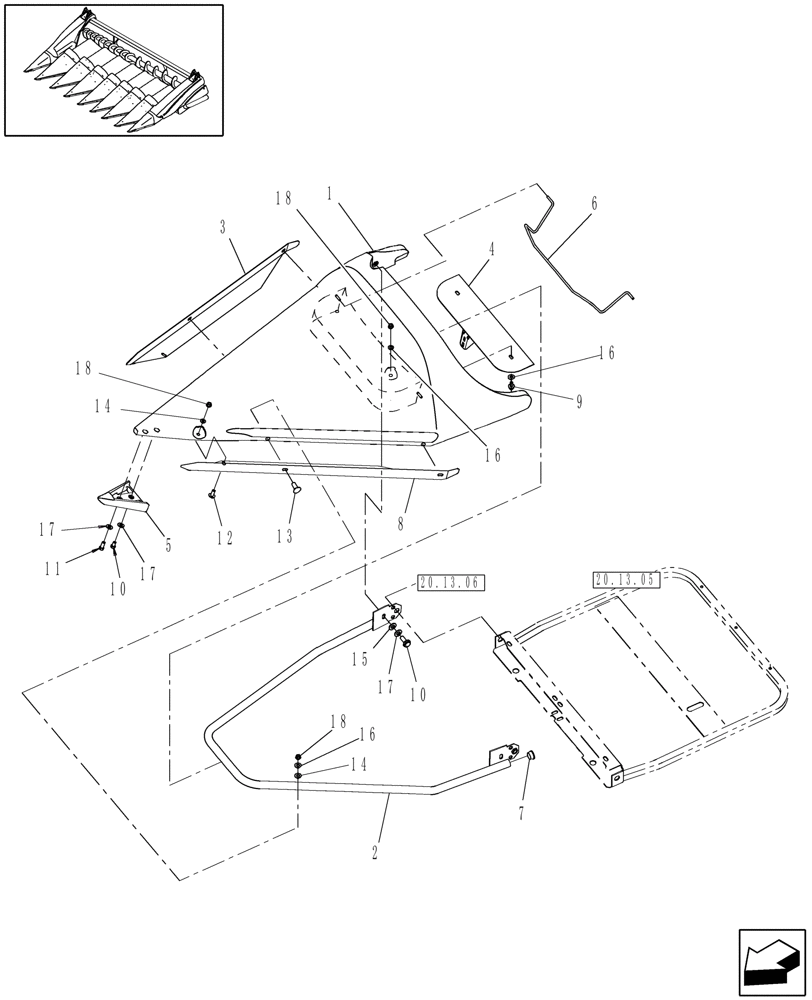 Схема запчастей Case IH 3208-36 - (20.13.04) - INNER DIVIDERS, POINT, 36" & 38" (58) - ATTACHMENTS/HEADERS