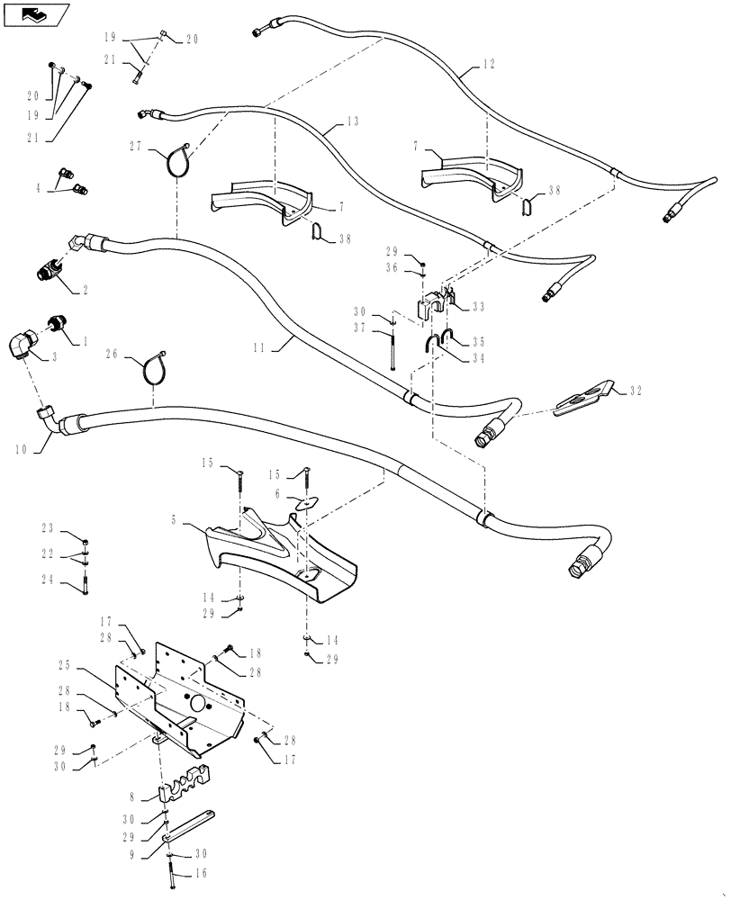 Схема запчастей Case IH STEIGER 400 - (35.220.02) - REMOTE HOSE LAYOUT - REAR SECTION (35) - HYDRAULIC SYSTEMS