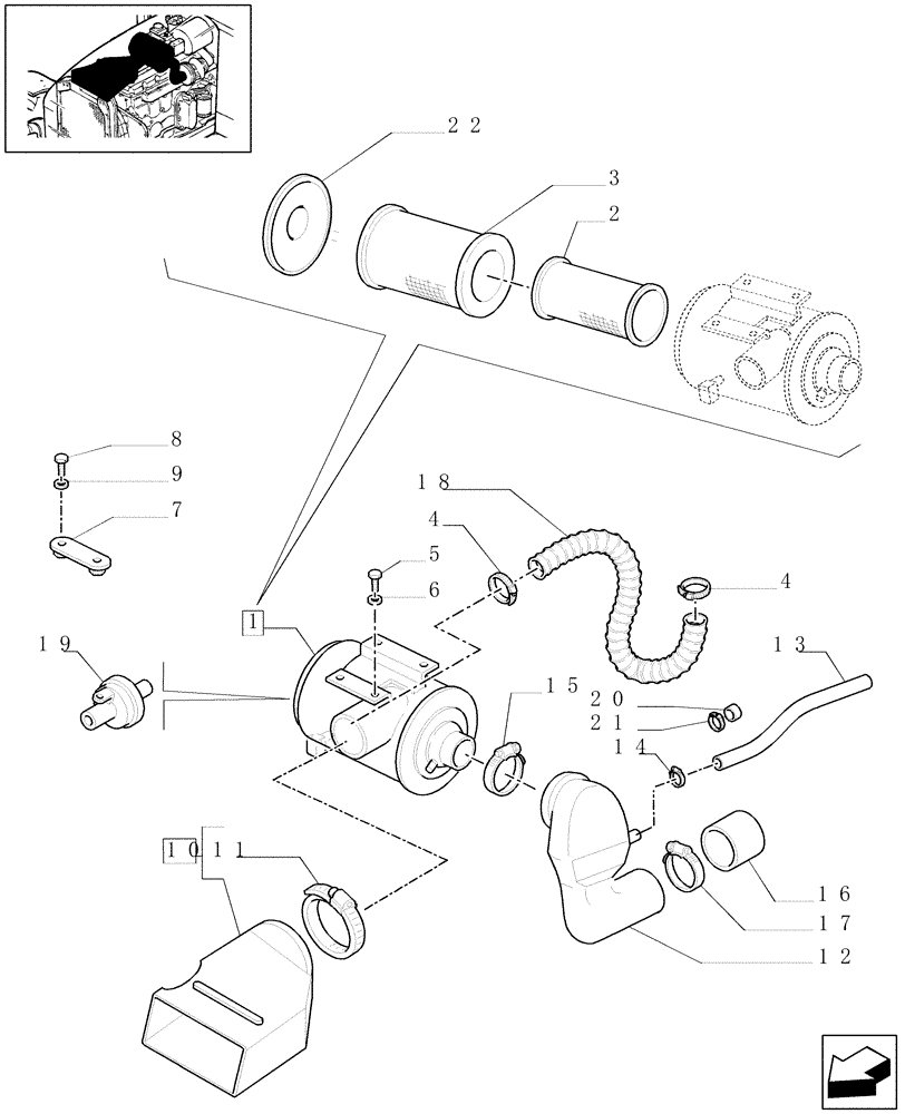 Схема запчастей Case IH MXM190 - (1.19.1/01) - AIR CLEANER & LINES (02) - ENGINE EQUIPMENT