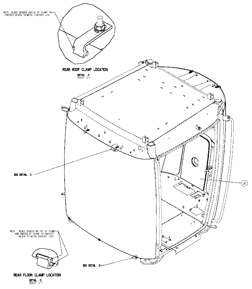 Схема запчастей Case IH SPX4260 - (02-005[04]) - GLASS MOUNTING GROUP Cab Exterior