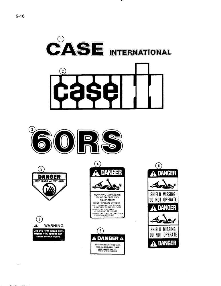 Схема запчастей Case IH 60RS - (9-016) - DECALS, 60RS MOWER (03) - CHASSIS/MOUNTED EQUIPMENT