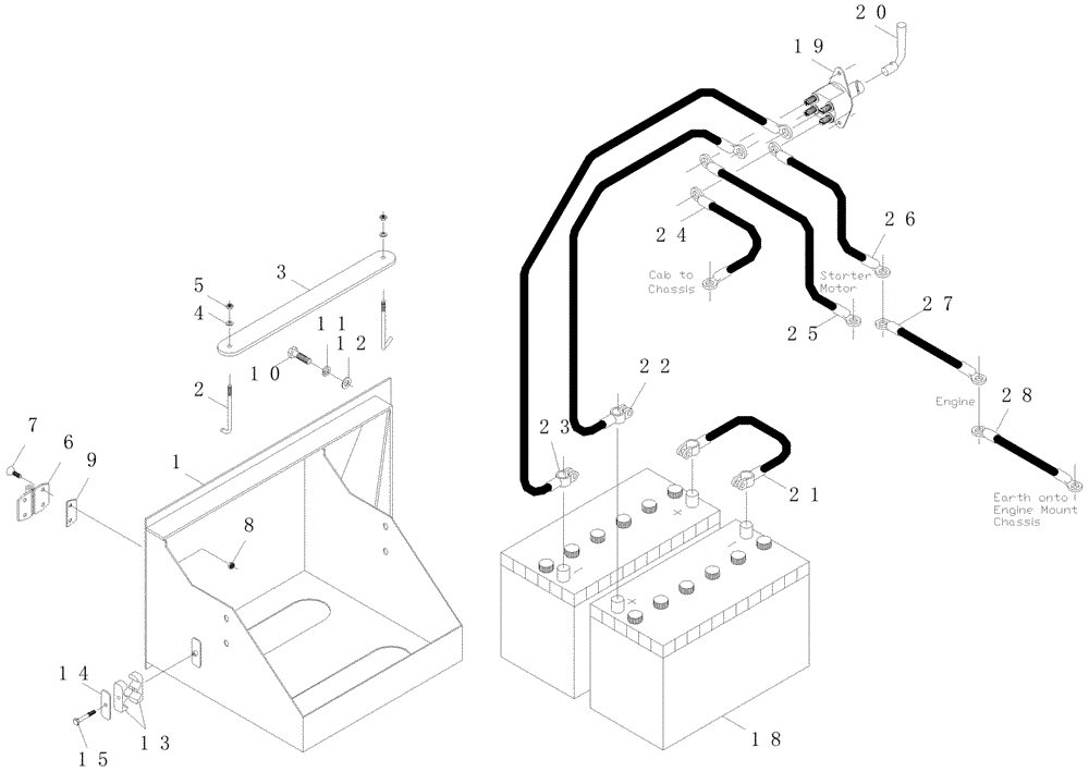 Схема запчастей Case IH A7000 - (A13.02[01]) - Battery and Cables {QSM11} (06) - ELECTRICAL