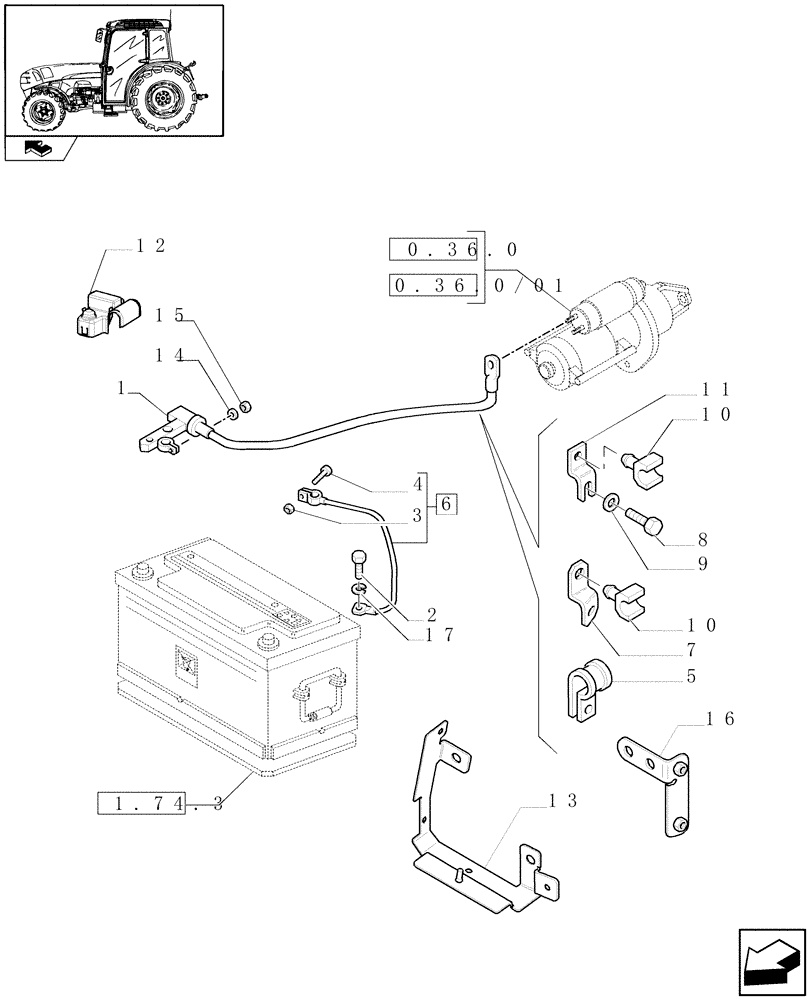 Схема запчастей Case IH FARMALL 75N - (1.75.3/01) - BATTERY CABLES WITHOUT MECHANICAL BATTERY ISOLATOR (VAR.338798) (06) - ELECTRICAL SYSTEMS