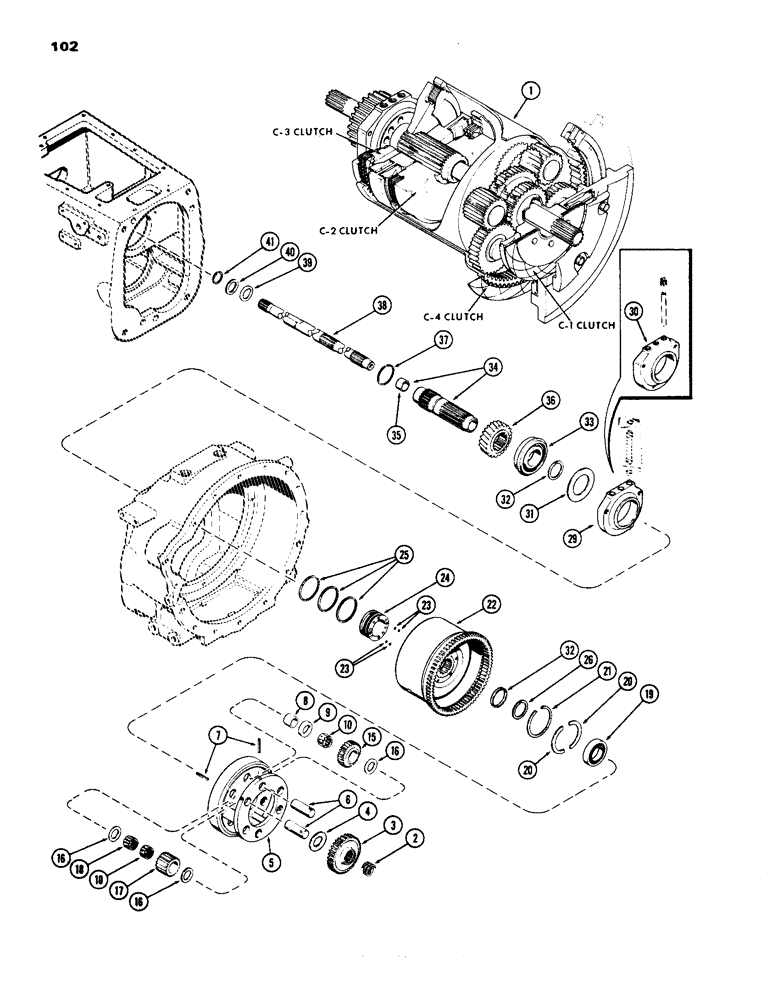 Схема запчастей Case IH 1070 - (102) - PLANETARY AND OUTPUT SHAFT, POWER SHIFT (06) - POWER TRAIN