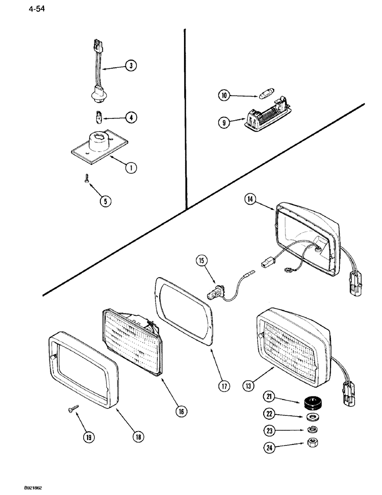 Схема запчастей Case IH 7120 - (4-54) - LAMP ASSEMBLIES, CONSOLE LAMP ASSEMBLY, DOME LAMP ASSEMBLY, CAB AND ROPS FLOOD LAMP ASSEMBLY (04) - ELECTRICAL SYSTEMS