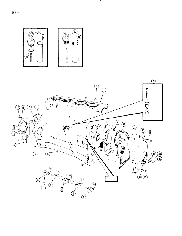 Схема запчастей Case IH 730 SERIES - (031A) - CYLINDER BLOCK ASSEMBLY, MODEL 730, 267 DIESEL ENGINE, CASTING NO. A23441 (02) - ENGINE