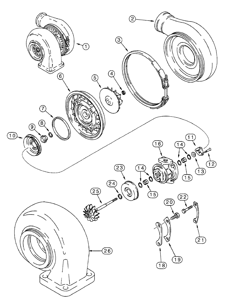 Схема запчастей Case IH 7230 - (2-048) - TURBOCHARGER ASSEMBLY, 6T-830 AND 6TA-830 ENGINE, PRIOR TO TRACTOR P.I.N. JJA0064978 (02) - ENGINE