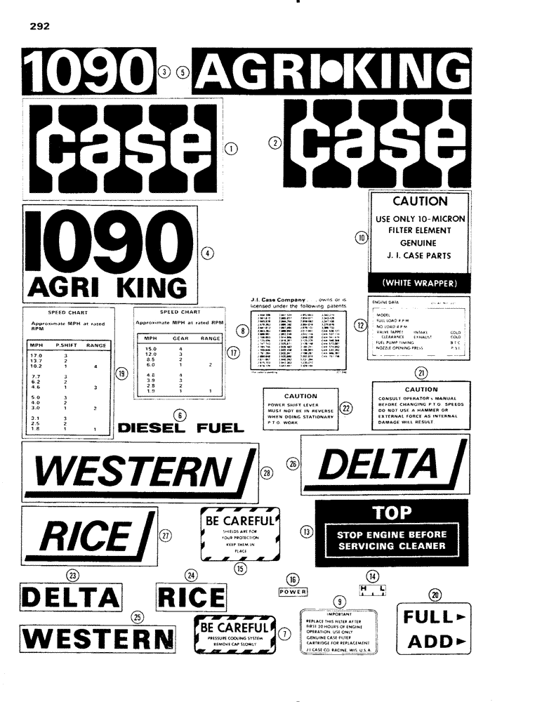 Схема запчастей Case IH 1090 - (292) - STANDARD DECALS, USED PRIOR TO TRACTOR SERIAL NUMBER 8675001 (09) - CHASSIS/ATTACHMENTS