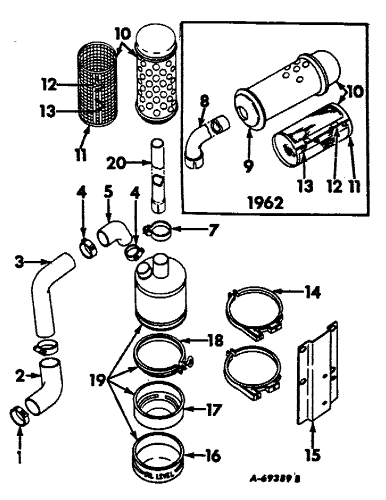 Схема запчастей Case IH 403 - (210) - AIR CLEANER AND CONNECTIONS, COMBINE S/N 805 AND BELOW, C282 ENGINE (10) - ENGINE