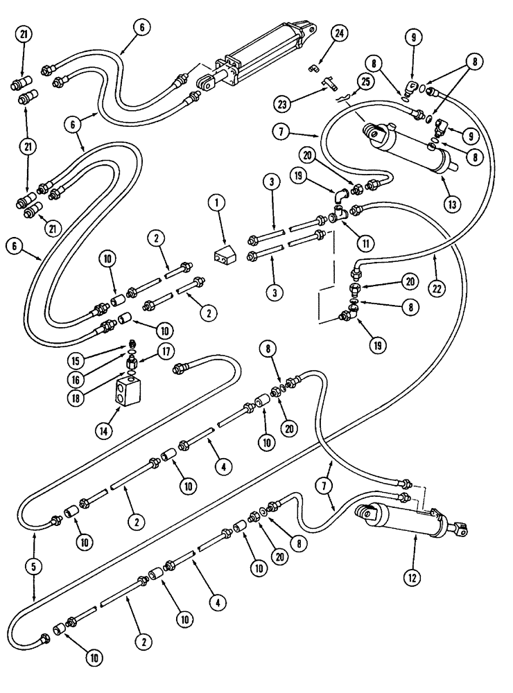 Схема запчастей Case IH 800 - (8-01) - HYDRAULIC CYLINDERS AND CONNECTIONS, PLOWS WITH 1/2 INCH I.D. HOSES (08) - HYDRAULICS