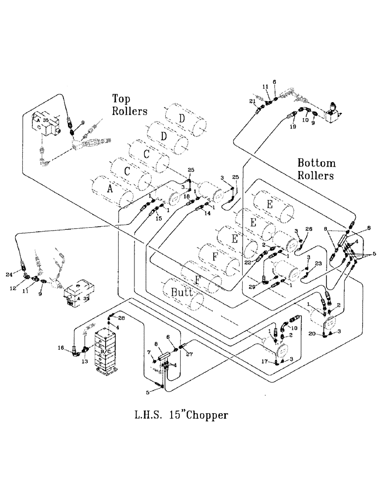 Схема запчастей Case IH 7700 - (B06-15) - ROLLERS LEFT HAND SIDE, 15 INCH CHOPPER Hydraulic Components & Circuits