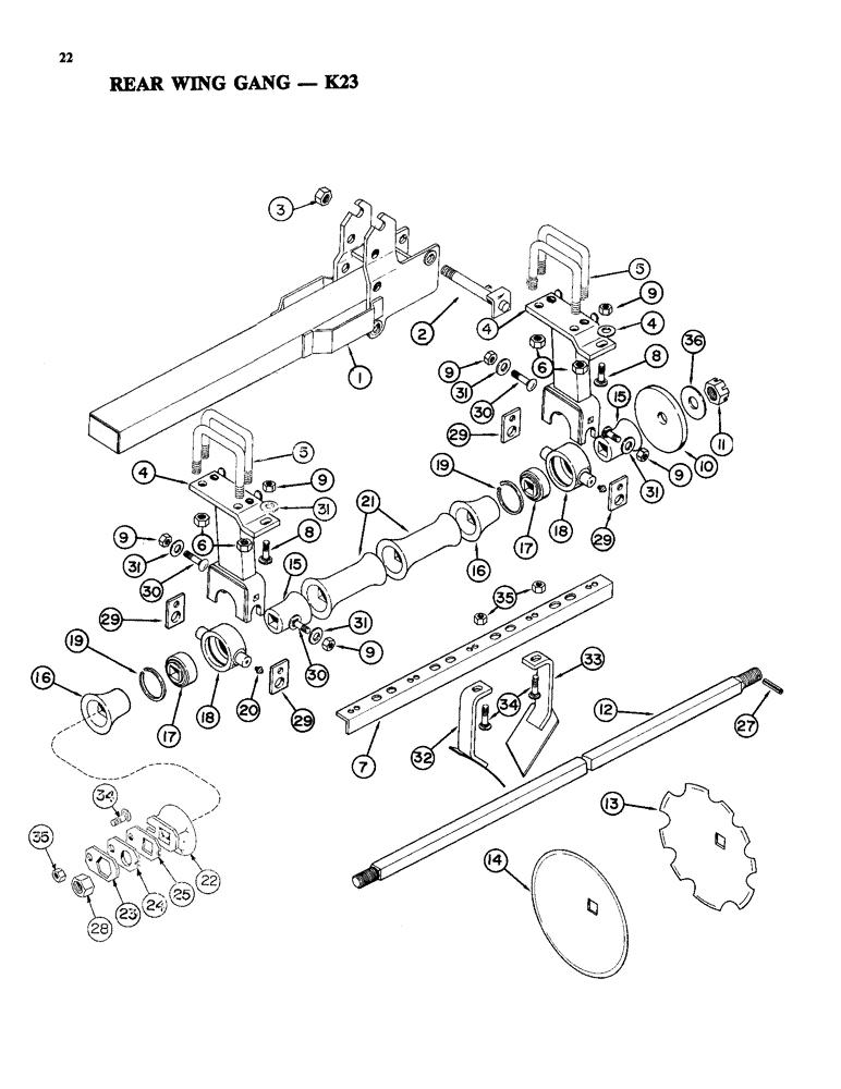 Схема запчастей Case IH K23A - (22) - REAR WING GANG 