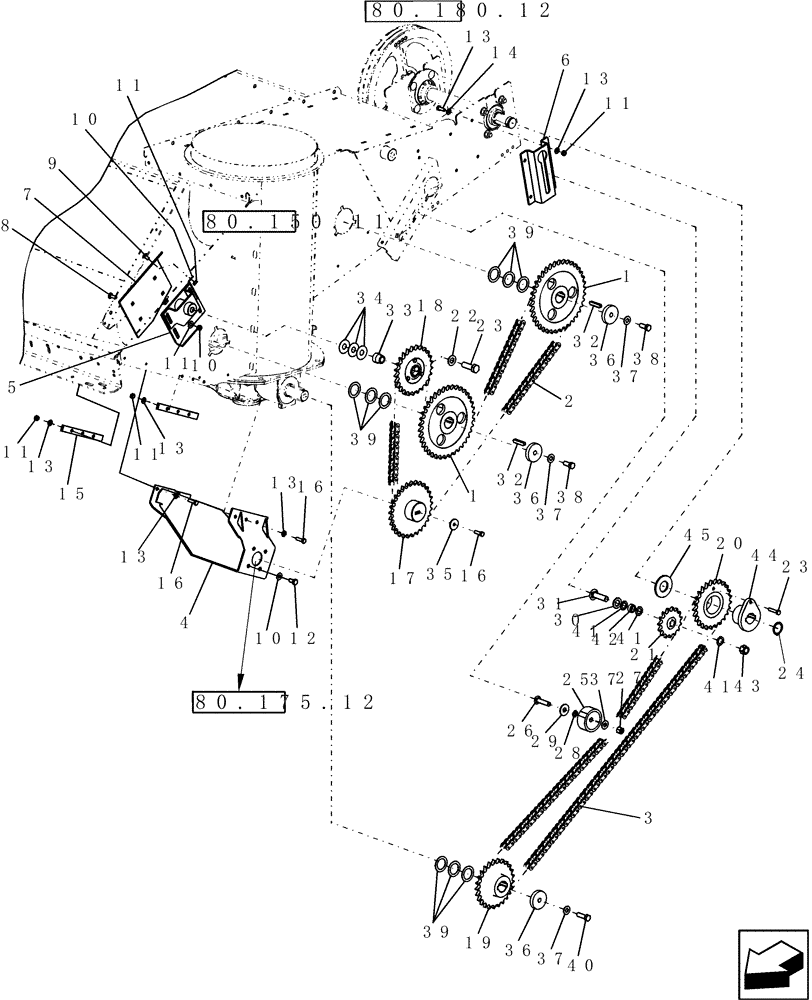 Схема запчастей Case IH 7120 - (80.175.10) - UNLOADING CHAIN DRIVE, SPECIAL FOR RICE, NA ONLY, FROM PIN Y9G206259 - 7120, 8120, 9120 (80) - CROP STORAGE/UNLOADING