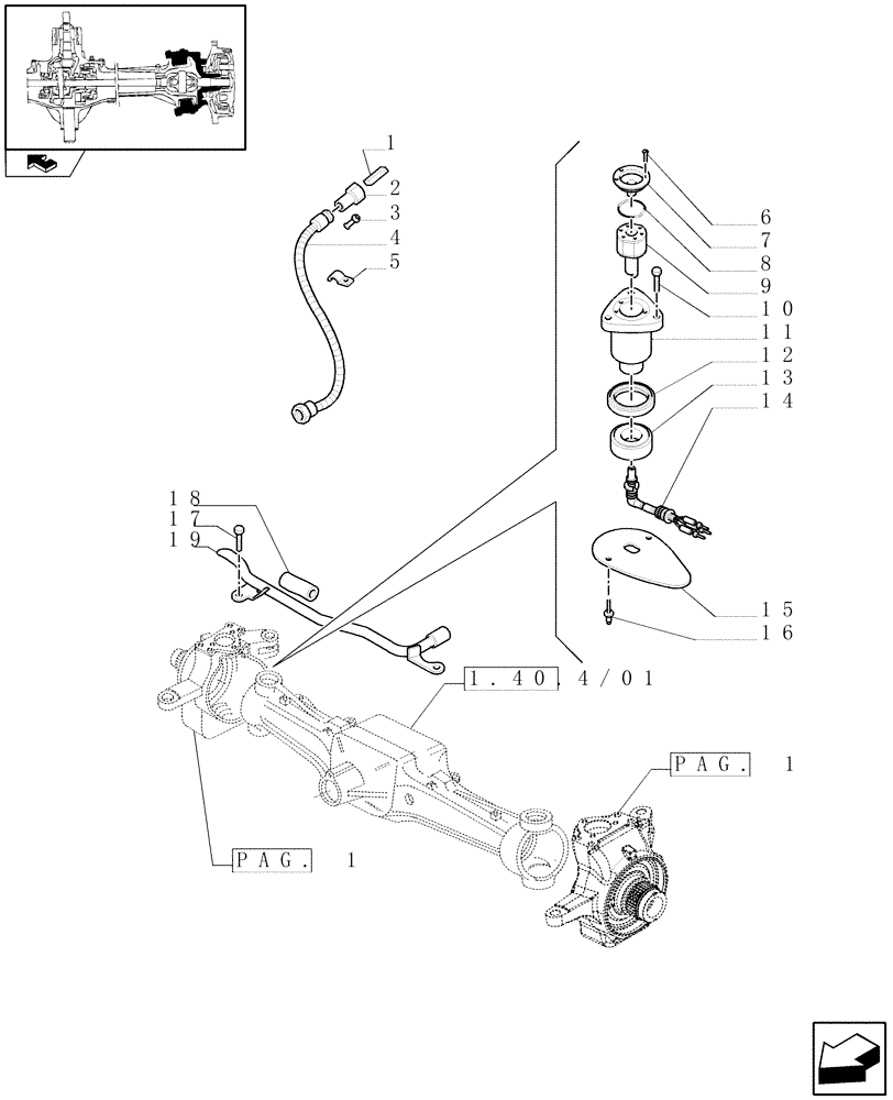 Схема запчастей Case IH PUMA 125 - (1.40. 4/02[02]) - (CL.4) SUSPENDED FRONT AXLE W/MULTI-PLATE DIFF. LOCK AND ST. SENSOR - SENSOR (VAR.330429) (04) - FRONT AXLE & STEERING