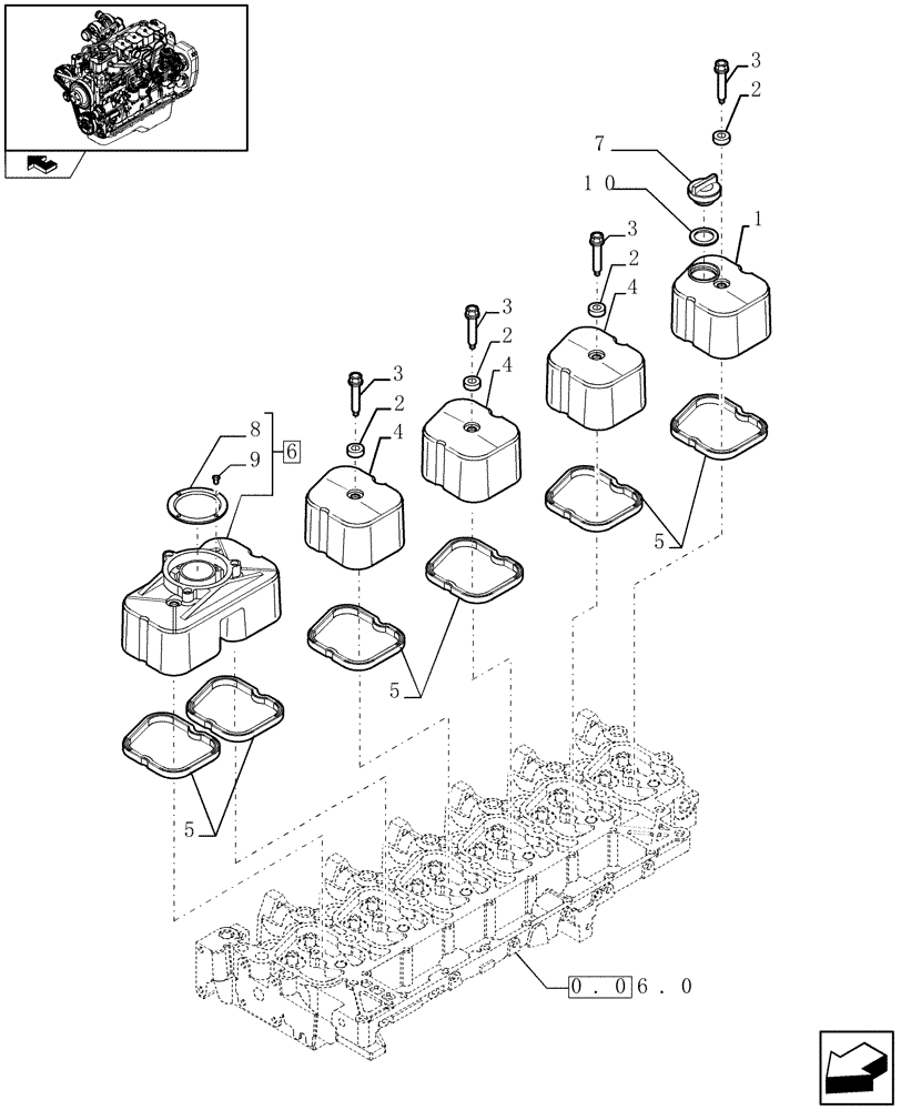 Схема запчастей Case IH F4GE9684B J600 - (0.06.3) - CYLINDER HEAD COVERS (2852893) 