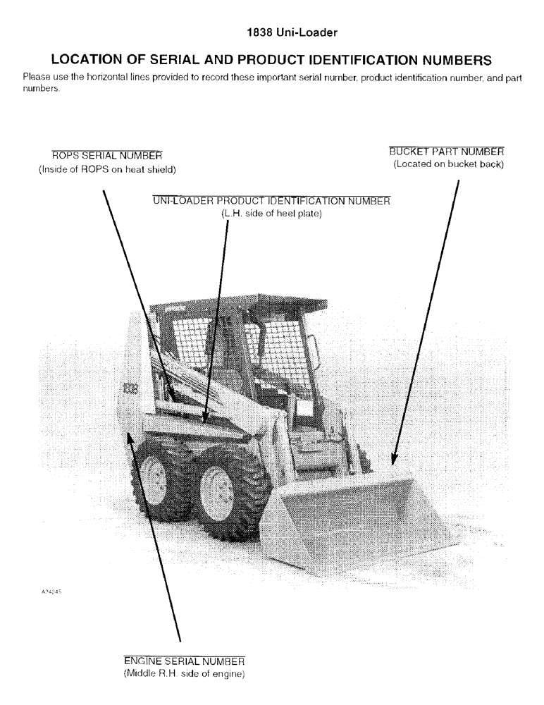 Схема запчастей Case IH 1838 - (1-02) - LOCATION OF SERIAL AND PRODUCT IDENTIFICATION NUMBERS (00) - PICTORIAL INDEX